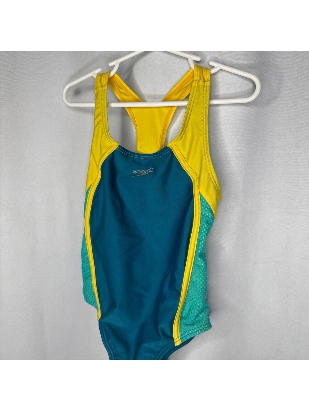 SPEEDO GIRL'S SWIMSUIT ONE PIECE MESH SPLICE THICK STRAP UPF 50 BLUE SIZE 7